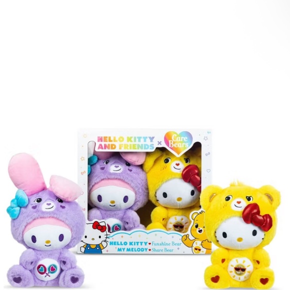 Care Bears x Hello Kitty Plush 2 Pack - Hello Kitty as Funshine Bear & My Melody - Picture 1 of 11